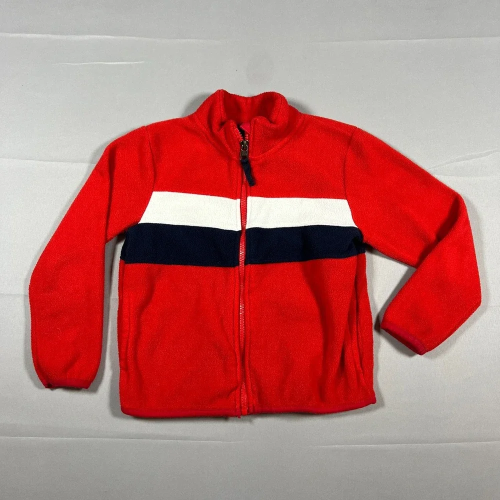 Vintage Tommy Hilfiger Fleece Jacket Kids 6 Red Global Stripe Full Zip Winter